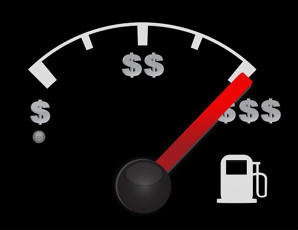 Gas gauge of a car with dollar symbols